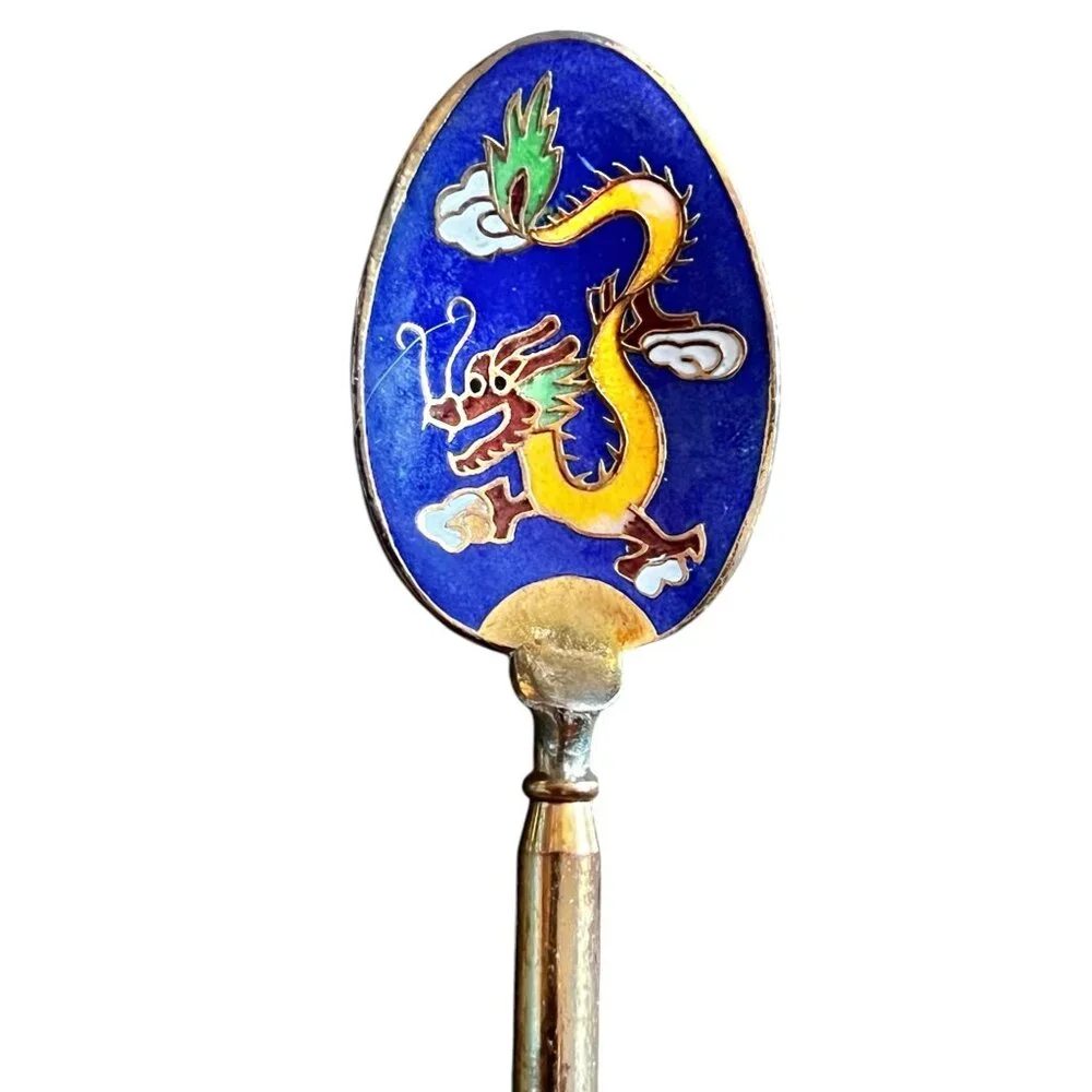Vintage 1960s Cloisonné Enamel Decorative Spoons Set Of 5 Animal & Floral Design